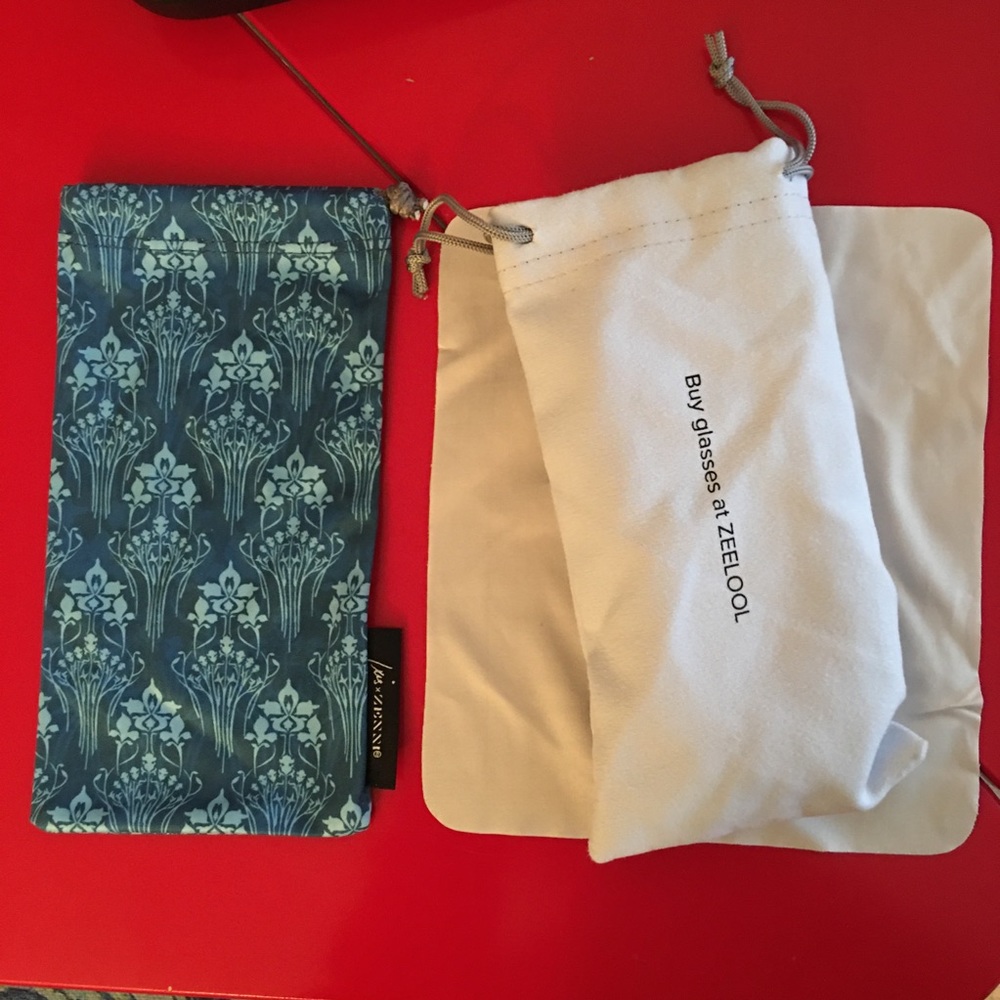 2 Soft Eyeglass Case pouch bag, Iris apfel x Zenni blue flowers, zeelool grey